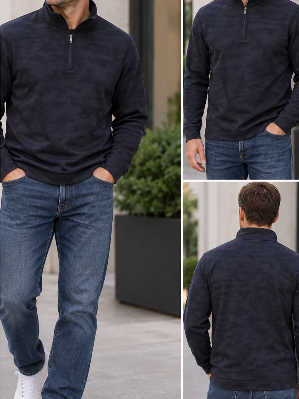 Peter Millar Men's Navy Camo Quarter-Zip Pullover